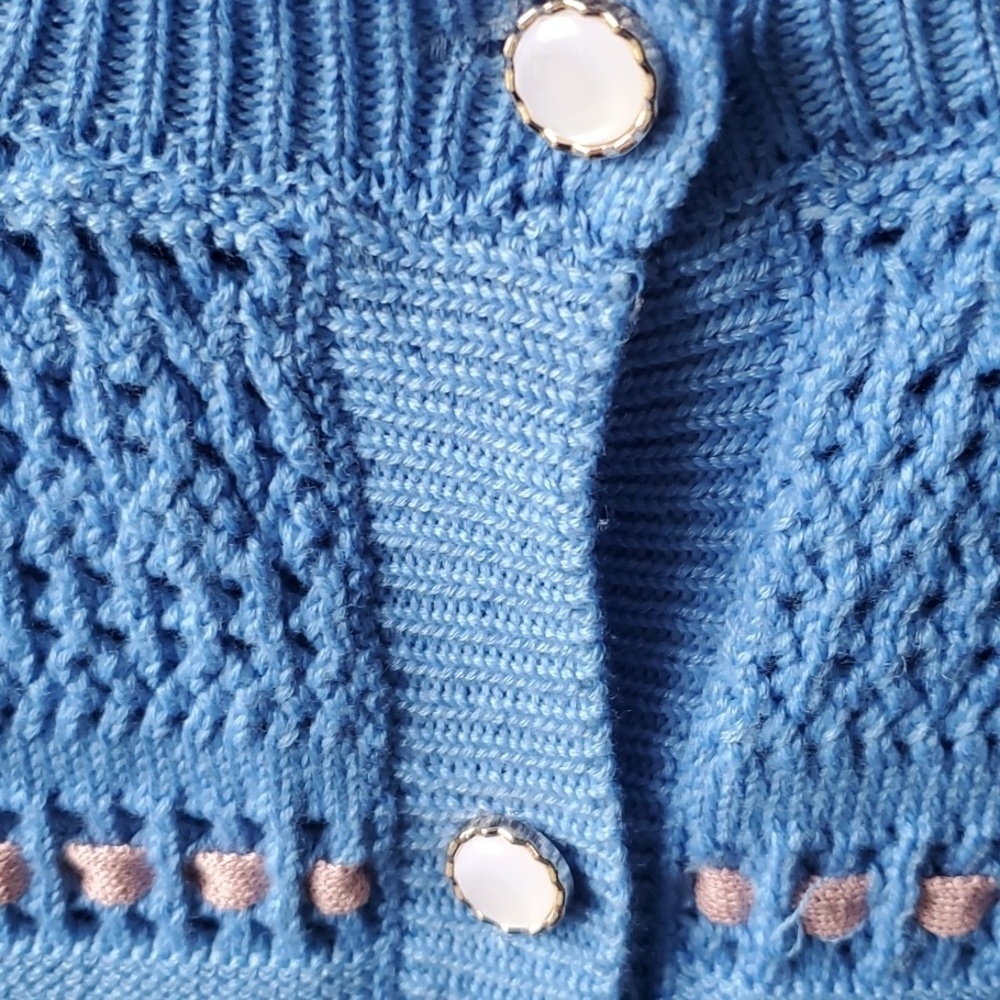 Nanette Lepore Textured Blue Cardigan with Subtle Pink Accents - Picture 5 of 10